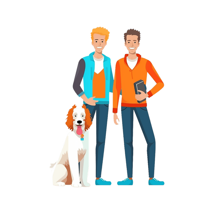 Thesis-Elearning.com die Gründer mit ihrem Hund